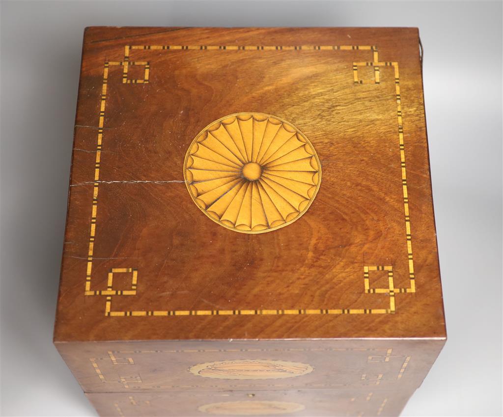 A Victorian inlaid mahogany decanter box, height 29cm